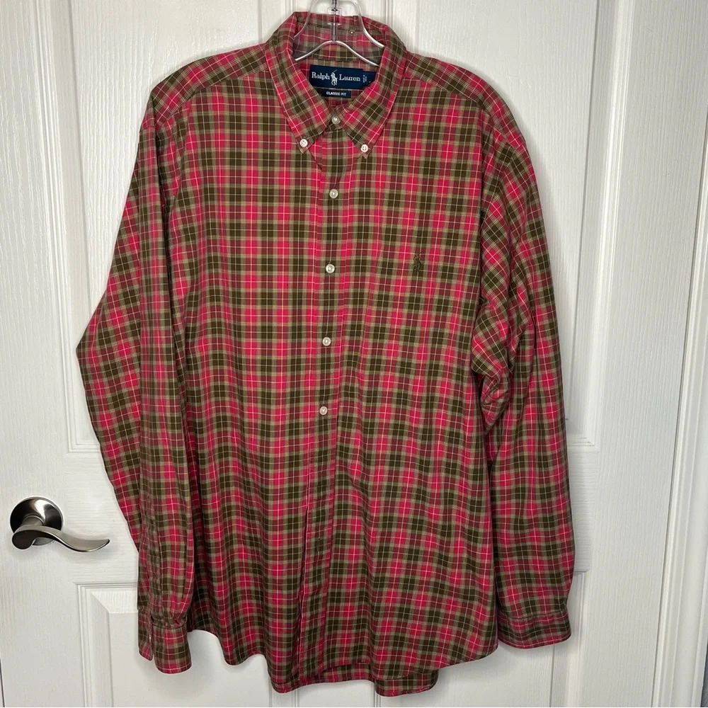 Polo Ralph Lauren Sz XL Plaid Check Classic Fit Button Down Shirt Long Sleeve